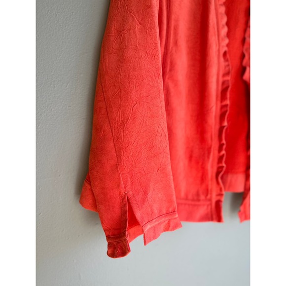 Chico's Womes Jacket Blazer Faux Suede Ruffles Open Front Long Sleeve Pink Sz 2 - Picture 3 of 4